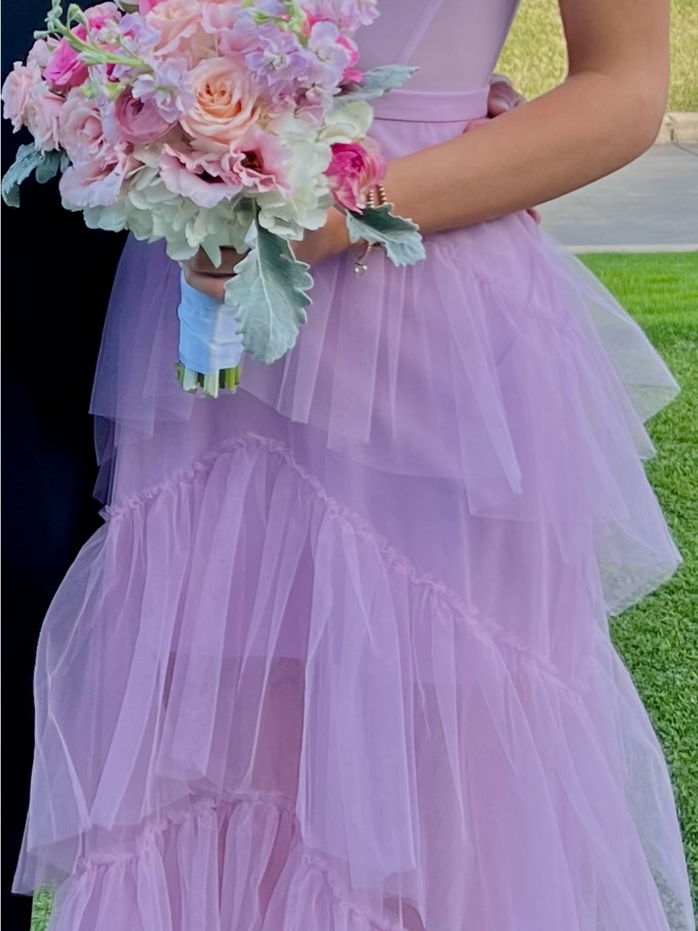 BCBGMaxAzria Lilac Layered Tulle Evening Dress